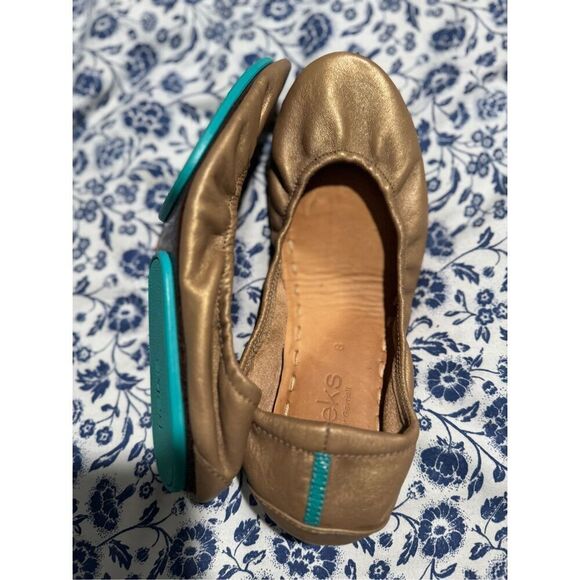 Tieks Champagne limited Edition Gold ballet flats elastic trim 8 - Picture 6 of 14
